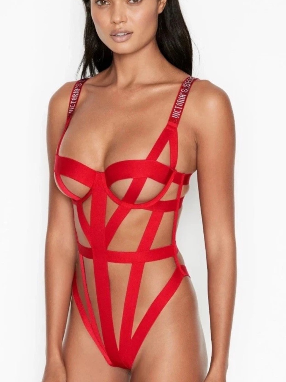 Victoria’s Secret NWT Red Strappy Rhinestone Bodysuit – Size M